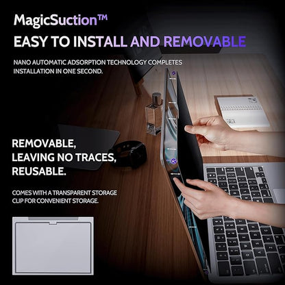Peslv Privacy Screen for MacBook Air 13.6/13 Inch (2022-2026, M2, M3, M4, M5), MagicSuction™ Removable Anti Spy Black Protector, Glare Blue Light Filter for Mac Laptop Computer