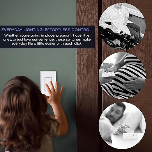 RunLessWire Fan & Light Battery-Free DIY Wireless Light Switch Kit 150ftRF Range Kinetic for Bathrooms & Ceiling Fans: 1 Dual Remote Switch Controls 2 5A On/Off Receivers Separately Brown