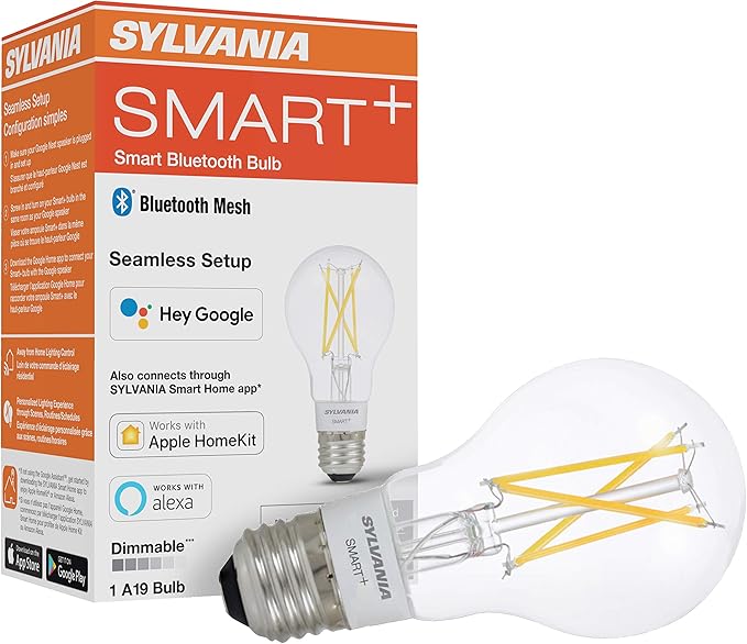 Sylvania Smart+ Bluetooth Clear Filament Soft White A19 LED Bulb, Compatible with Alexa, Apple HomeKit and Google Assistant, 1 Pack