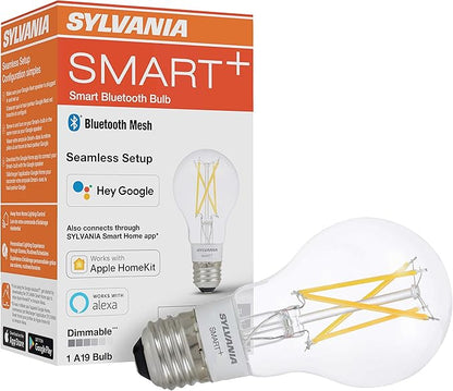 Sylvania Smart+ Bluetooth Clear Filament Soft White A19 LED Bulb, Compatible with Alexa, Apple HomeKit and Google Assistant, 1 Pack