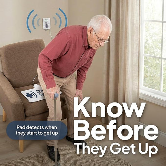 Smart Caregiver Fall Prevention Monitor and Weight Sensing Chair Pad - Alerts Caregiver When They Get Up from Chair - Chair Exit Alert for Elderly - 1 Year Warranty
