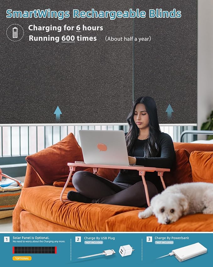 SmartWings Motorized Smart Blinds with Remote, Custom Automatic 100% Blackout Roller Shade Compatible with Alexa/Homekit/Google, Electric Smart Blinds for Indoor Windows, Eclipse Umber