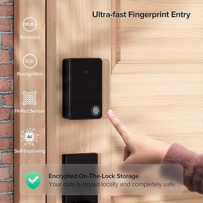 ThorBolt X3 Smart HomeKit Keyless Entry Fingerprint Door Lock, Black | with Apple Home Key, 8xAA Alkaline Batteries, Works with HomeKit Over Thread, 5 Ways to Unlock, IP65 Weatherproof