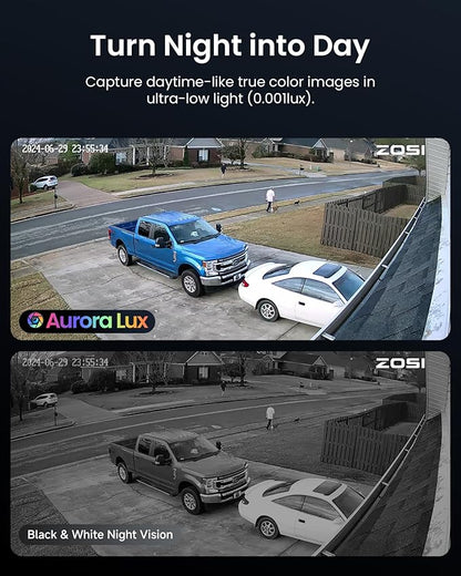 ZOSI 4K 16CH PoE Security Camera System, 16pcs 4K C186 Aurora Lux PoE Cameras Outdoor, True Full Color Night Vision, Person Vehicle Detection, 2 Way Audio, 8MP 16CH NVR with 4TB HDD for 24/7 Recording