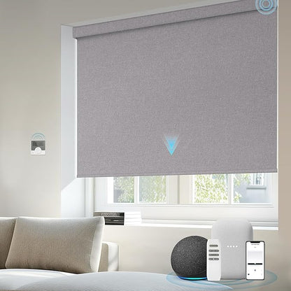 Motorized Blinds Compatible with Alexa Google Custom to 108" Width 100% Blackout Smart Blind Automatic Large Window Roller Shades Remote Control Fabric Grey