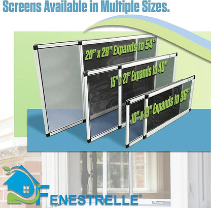 Fenestrelle Expandable Window Screen – 20″ H × 28″–54″ W Horizontal, 2‑Way Adjustable Window Screen with Flame Resistant Fiberglass Mesh, Pack of 10