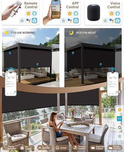 Kincmo Motorized Outdoor Shades for Patio Porch, Custom Outdoor Motorized Blinds with Remote, Waterproof & Windproof Patio Shades Work with Apple Home,Alexa,Google (0% Openness Brown)