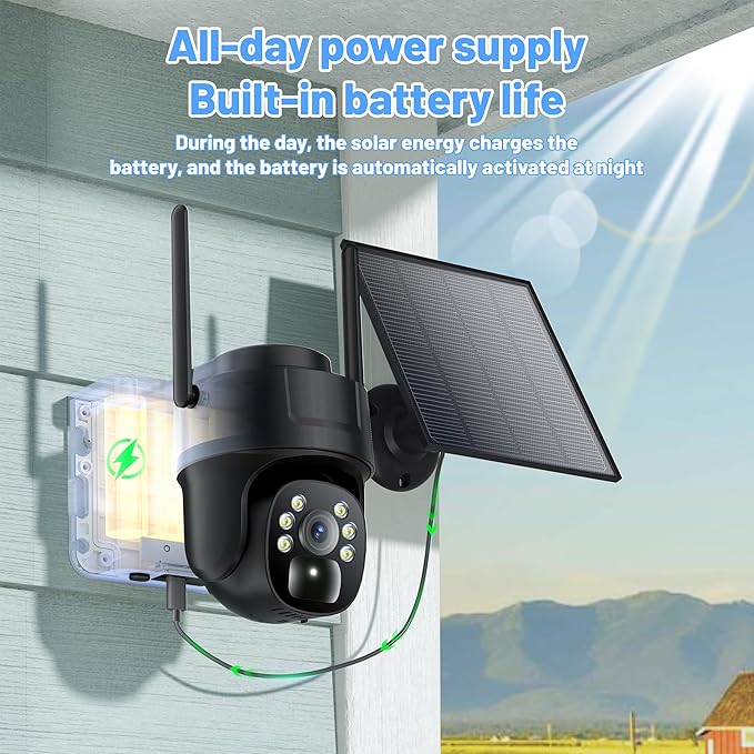 KKB 4G LTE Cellular Security Camera, No WiFi Security Camera Outdoor Built-in SIM Card Unlimited Data Plan, Solar Powered, 2K Wireless Cam Color Night Vision, PIR Motion Sensor, 355° View, 2 Way Talk