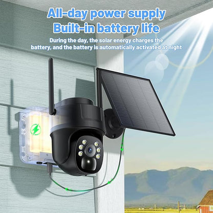 KKB 4G LTE Cellular Security Camera, No WiFi Security Camera Outdoor Built-in SIM Card and 64GB SD Card, Solar Powered, 2K Wireless Cam Color Night Vision, PIR Motion Sensor, PTZ 355° View, 2-Way Talk