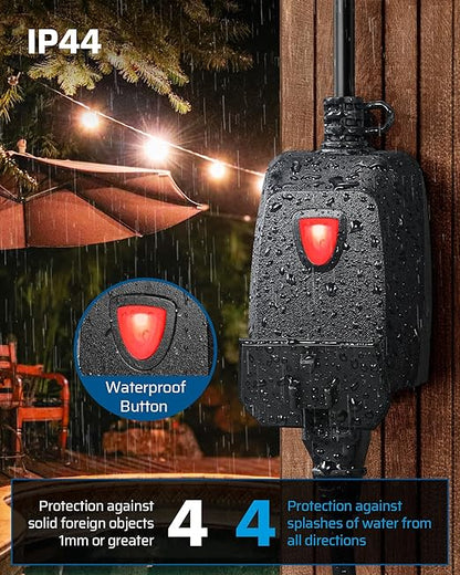 DEWENWILS Outdoor Dimmer for String Lights, Two-Remote Control Dimmable Plug, 100FT Range, Waterproof Plug in Dimmer for Dimmable LED/Tungsten Bulbs