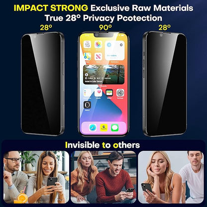ImpactStrong Anti-Spy Privacy Screen Protector for iPhone 16e / iPhone 13 / iPhone 13 Pro (6.1-Inch), 9H Tempered Glass, Shatter-Resistant, Anti-Scratch, Easy Install Kit, Case Friendly, 2-Pack