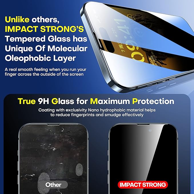ImpactStrong Anti-Spy Privacy Screen Protector for iPhone 14 Pro (6.1-Inch), 9H Tempered Glass, Shatter-Resistant, Anti-Scratch, Easy Install Kit, Case Friendly, 2-Pack
