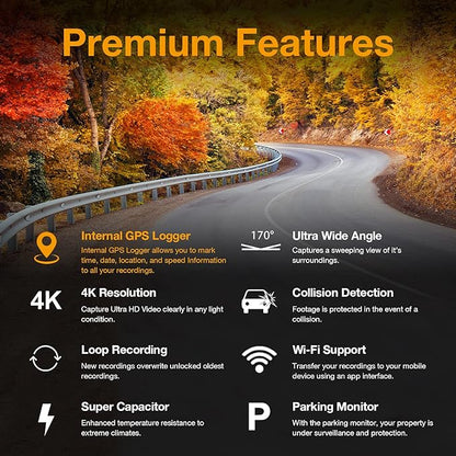 RexingUSA V1-4K Ultra HD GPS Dash Cam 2.4” LCD, Wi-Fi, 170° Wide Angle, G-Sensor, WDR, Loop Recording, Supercapacitor, Mobile App, CPL Filter, Supports 256GB
