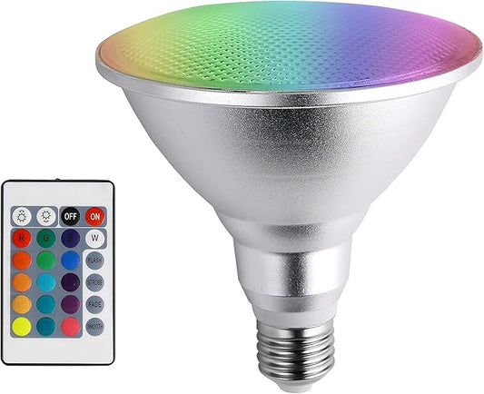 DUDU Led Spotlight E27 PAR38 20W RGB Colored Light Bulb 16 Color Changing with IR Remote Control for Home, Living Room, Party Decoration Waterproof Outdoor Floodlight (20W PAR38 RGB)