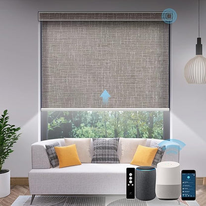 SmartWings Motorized Light Filtering Shades, Work with Matter Thread Homekit Z-Wave Alexa Google, 70% Blackout Shades Translucent, Cordless Blinds with Remote Control Rechargeable, Safari Biscuit