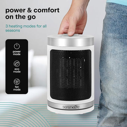 SereneLife Smart Space Heater – 1500W Indoor Electric Heater with Thermostat, Remote Control, 12-Hour Timer, Wi-Fi Enabled PTC Ceramic Heating for Home and Office, White (5.9" x 5.9" x 9.5")