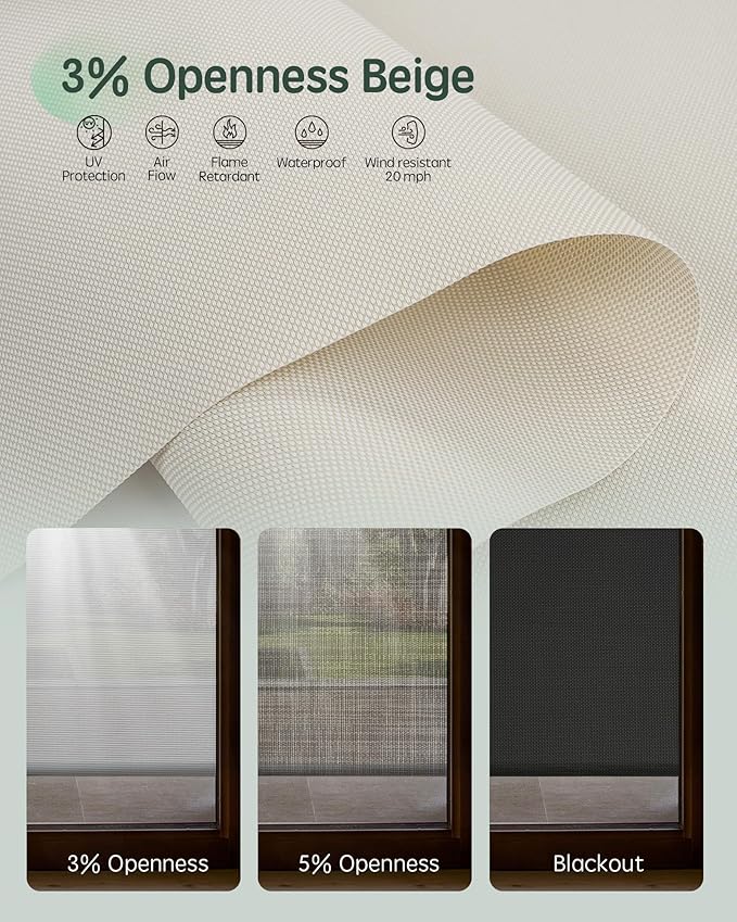 Yoolax Motorized Outdoor Shades Smart Retractable Patio Screens with App & Remote Control, Electric Blinds for Porch Patio Waterproof Roller Shades 7X8ft (3% Openness Beige)