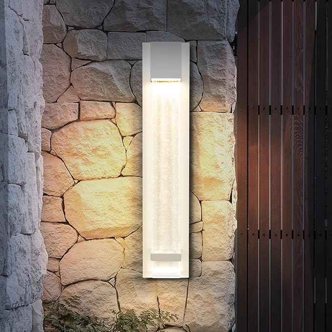 ASD LED 24" Bubble Glass Wall Light Fixture, Outdoor & Indoor Seeded Sconce | 3CCT, Waterproof, Dimmable, ETL Listed | 20W 600LM 3000-5000K 100-277V | Exterior Lantern, Porch Lighting | White