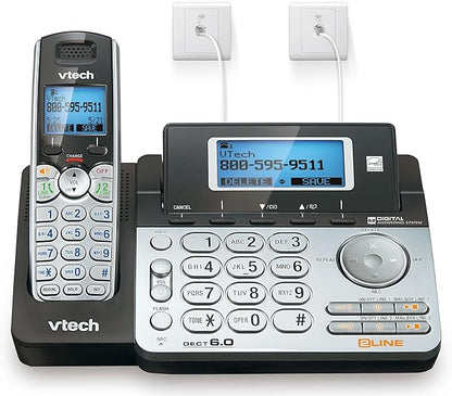 VTech 4-Handset 2-Line Cordless Phone for Small Business or Home with Answering System and Mailbox on Each Line, Caller ID/Call Waiting, Conference Call | DS6151 with 4 Handsets Bundle (Black/Silver)