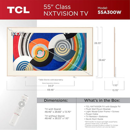 TCL 55 Inch Class NXTVISION Series Picture Frame Art TV | 55A300W, Latest Model | QLED 4K HDR Smart Google TV | 120HZ Dolby Atmos Audio | Alexa Google Apple Streaming Television | Easy Install