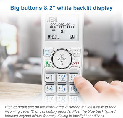 VTech VS112-37 DECT 6.0 Bluetooth 3 Handset Cordless Phone for Home with Answering Machine, Call Blocking, Caller ID, Intercom and Connect to Cell (Silver & White)