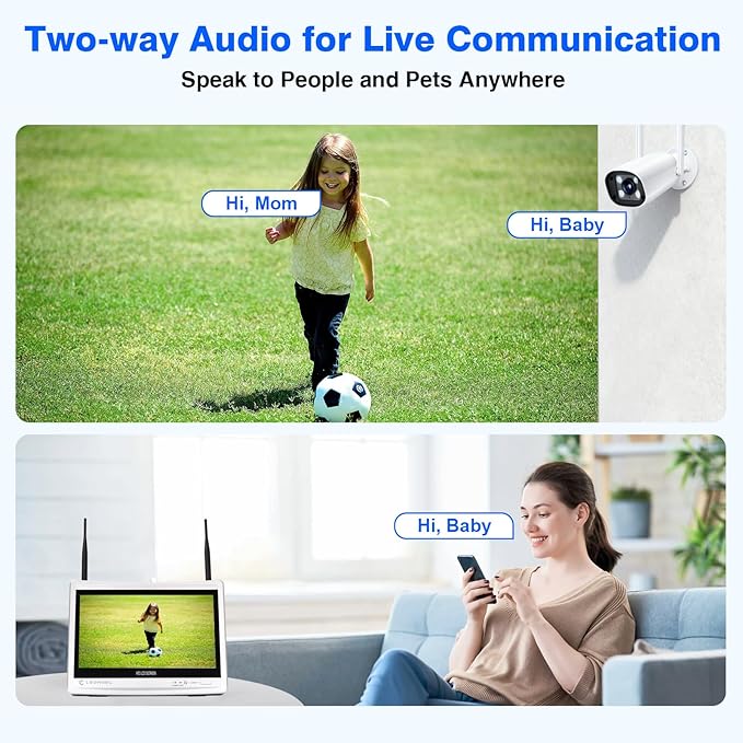 Expandable 16CH NVR Wireless Security Camera System with 12.5" Monitor, 4PCS 5MP Surveillance Camera Human Detection, Spotlight, Siren Alarm, 2-Way Audio, Night Vision, 3TB HDD