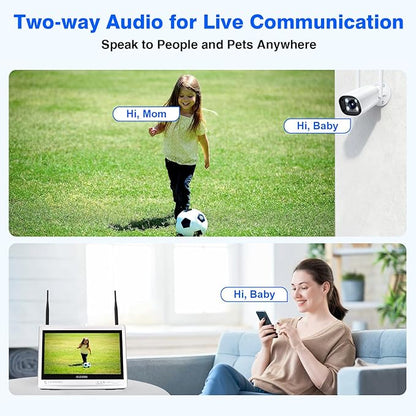 Expandable 16CH NVR Wireless Security Camera System with 12.5" Monitor, 4PCS 5MP Surveillance Camera Human Detection, Spotlight, Siren Alarm, 2-Way Audio, Night Vision, 3TB HDD