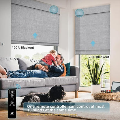 SmartWings Motorized Wood Blinds for Windows, Smart Wooven Shades Blackout/Light fitlering with Remote for Sliding Doors, Work with Matter Homekit Zigbee Alexa Z-Wave Google, Customized, Bamboo 723