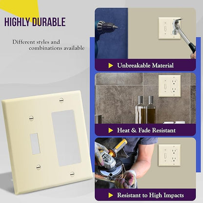 ENERLITES Combination Toggle Switch/Decorator Switch Wall Plate, Size 2-Gang 4.50" x 4.57", Polycarbonate Thermoplastic, 881131-LA, Light Almond