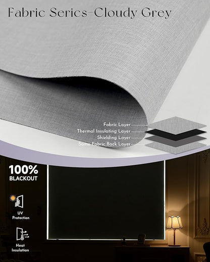 Graywind Smart Blackout Roller Shades Work with Alexa Google WiFi Hardwired Triple Weaved Fabric Motorized Blinds Remote Window Shades, Custom Size (Cloudy Grey)