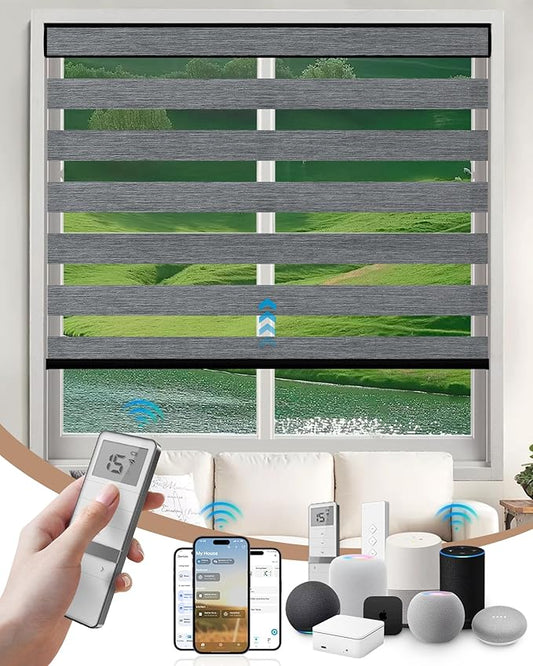 Kincmo Motorized Blinds with Remote, Motorized Zebra Shades Work with Apple Homekit,Alexa,Google Home, Customized Electric Blinds with Remote,App,Voice Control (70% Blackout Galaxy Dark Grey)