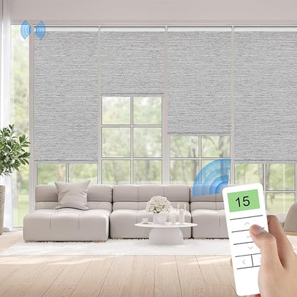 Motorized Blinds with Remote Control, Smart Blackout Automatic Blinds Work with Homekit Alexa Google Home, Rechargeable Electric Window Roller Shades with Valance, Customized Size (Texture Grey)