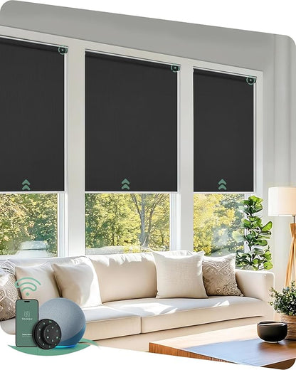 Yoolax Motorized Blinds with Remote, Blackout Smart Roller Shades Work with Alexa, Google, Apple Homekit, Custom Waterproof Automatic Shades with Voice Control for Dining Room (Vinyl Dark Gray)