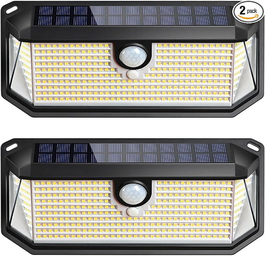 2-Pack Motion Sensor Solar Lights Outdoor, 388 LEDs 4000LM Solar Outdoor Lights Waterproof with 270° Wide Angle , Warm White Solar Powered Security Wall Light for Garden, Fence, Door, Garage, Yard