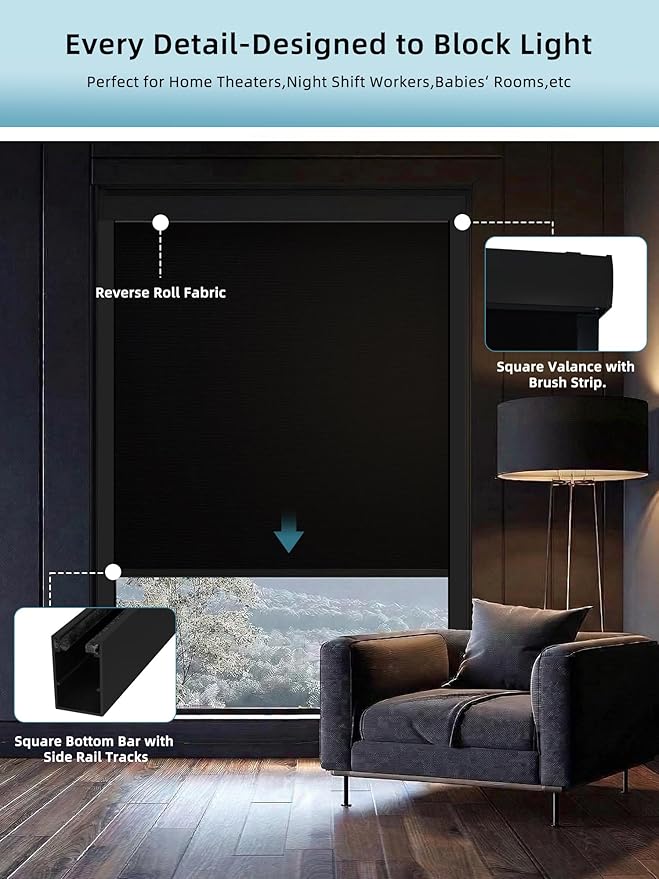 SmartWings Motorized Smart Blinds with Remote, Custom Automatic 100% Blackout Roller Shade Compatible with Alexa/Homekit/Google, Electric Smart Blinds for Indoor Windows, Eclipse Black