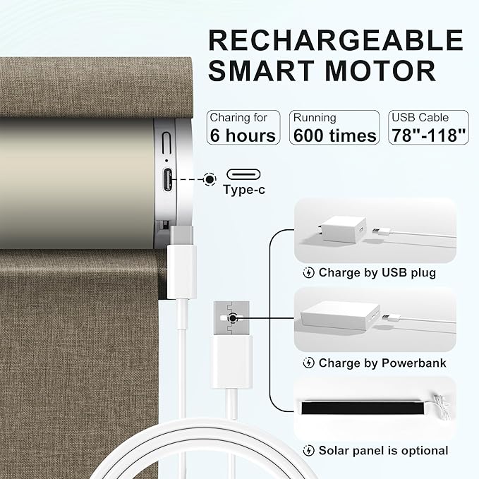 BERISSA Smart Motorized Blinds with Remote,No Drill Automatic Roller Blinds for Indoor Windows,Blackout Linen Fabric,Electric Shades for Windows Home Office,Linen Brown,Custom Size