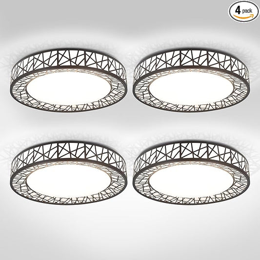 ASD 14 Inch LED Flush Mount Ceiling Light Fixture for Bedroom, 24W 1534LM 5CCT 2700K-5000K, Triac Dimmable Lights, Dining, Living Room, Kitchen Lamps, Modern Home Lighting Fixtures, Black, ETL, 4 Pack