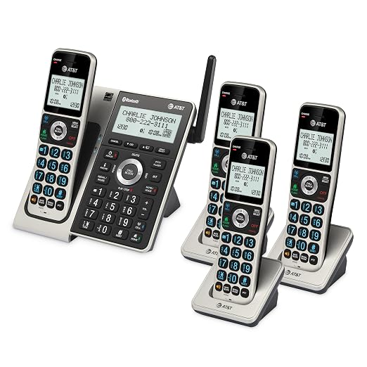 AT&T BL3107-4 DECT 6.0 4-Handset Cordless Phone, Titanium Black | Bluetooth Connect to Cell, Smart Call Blocker, Digital Answering System, Extended Range, Big Buttons