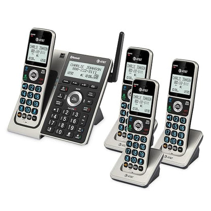 AT&T BL3107-4 DECT 6.0 4-Handset Cordless Phone, Titanium Black | Bluetooth Connect to Cell, Smart Call Blocker, Digital Answering System, Extended Range, Big Buttons