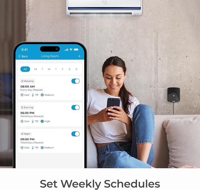Breez Eco | Smart AC Controller for Mini Split, Window, Portable ACS | WiFi, Alexa, Google, Siri Shortcuts, SmartThings, IFTTT, Free App, NO Subscriptions | Schedules, Geofencing, Comfy (Black)