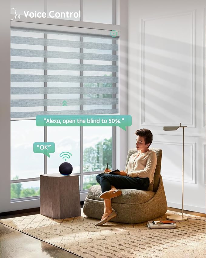 Yoolax Motorized Blinds with Remote, Electric Zebra Blinds for Indoor Windows, Room Darkening Smart Shades with Voice Control, Compatible with Alexa Google Home, APP Control, 31" W x 72" H, Grey