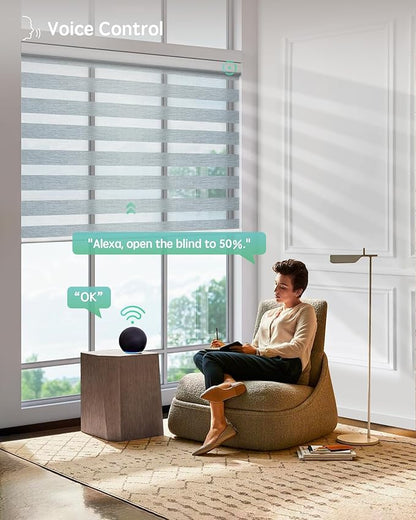 Yoolax Motorized Blinds with Remote, Electric Zebra Blinds for Indoor Windows, Room Darkening Smart Shades with Voice Control, Compatible with Alexa Google Home, APP Control, 28" W x 72" H, Grey