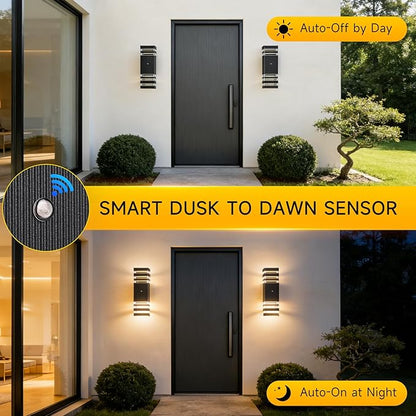 CANMEIJIA Dusk to Dawn Outdoor Sconce Lights 2 Packs,GU10 3000K Exterior Wall Light IP65 Waterproof Aluminum Outdoor House Lights Wall Mount for House Garage Patio Garden