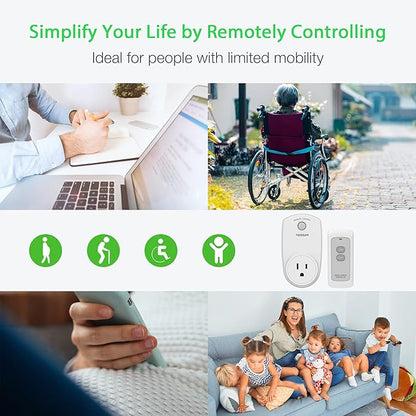 Remote Control Outlet, TESSAN Wireless Electrical Plug Switch for Lights, Lamps, Fans, 100ft RF Range, 1200W (1 Remote + 1 Outlet)