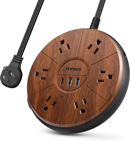 Power Strip with USB, PD 20W USB-C Charging, 6.5 FT Extension Cord with 6 Outlets, 1 USB-C, 2 USB-A, TOPREK Power Strip Surge Protector, Wood Finish Desk Charging Station for Home, Office, Dorm