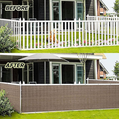 LOVE STORY Balcony Privacy Screen, 3'x8' Deck Shield Screen Fence Cover,UV Protection and Weather-Resistant,3 FT Height for Deck, Patio, Backyard, Outdoor Pool, Porch, Railing, Brown