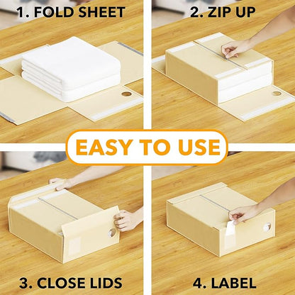 SpaceAid 16 Pack Bed Sheet Organizers and Storage, Foldable Sheet Organizer for Linen Closet, Sheets Set Folder Keeper with Window XL (Queen & King Size) Bedding Container (Beige, 16 Pack)