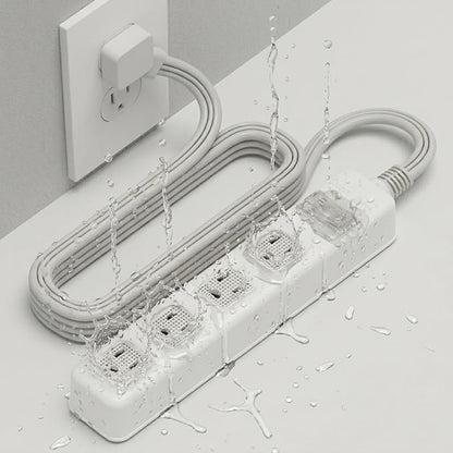 Auto Shut-Off Safety Power Strip, IPX4 Waterproof, Electrical Safety, Patented, ETL Listed, 4Outlet Flat Plug, White, 10ft Cord, V0 Fire-Retardant, Overload Protection, Home & Kitchen Daily Use, S.O.V
