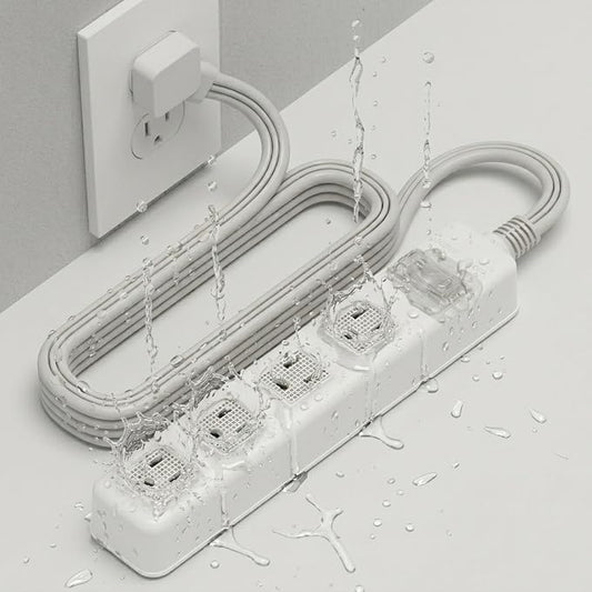 Auto Shut-Off Safety Power Strip, IPX4 Waterproof, Electrical Safety, Patented, ETL Listed, 4 Outlet Flat Plug, White,5ft Cord, V0 Fire-Retardant, Overload Protection, Home & Kitchen Daily Use, S.O.V