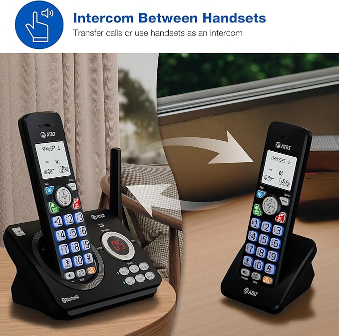 AT&T DL72279 2-Handsets DECT 6.0 Cordless Landline Phone with Bluetooth Connect to Cell, Smart Call Blocker, Digital Answering System, Big Buttons, Unsurpassed Range & ECO Mode
